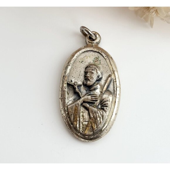 St. Francis Xavier Creed Religious Charm Sterling Silver 925 Vintage Pendant - Picture 1 of 7